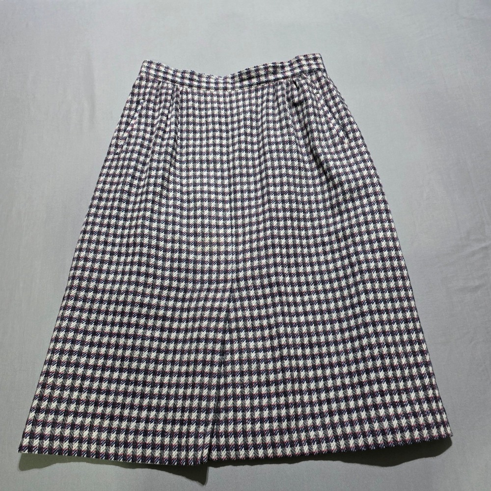 Vintage PANTHER Women's Houndstooth Wool Blend Pleated Midi Skirt Size 16